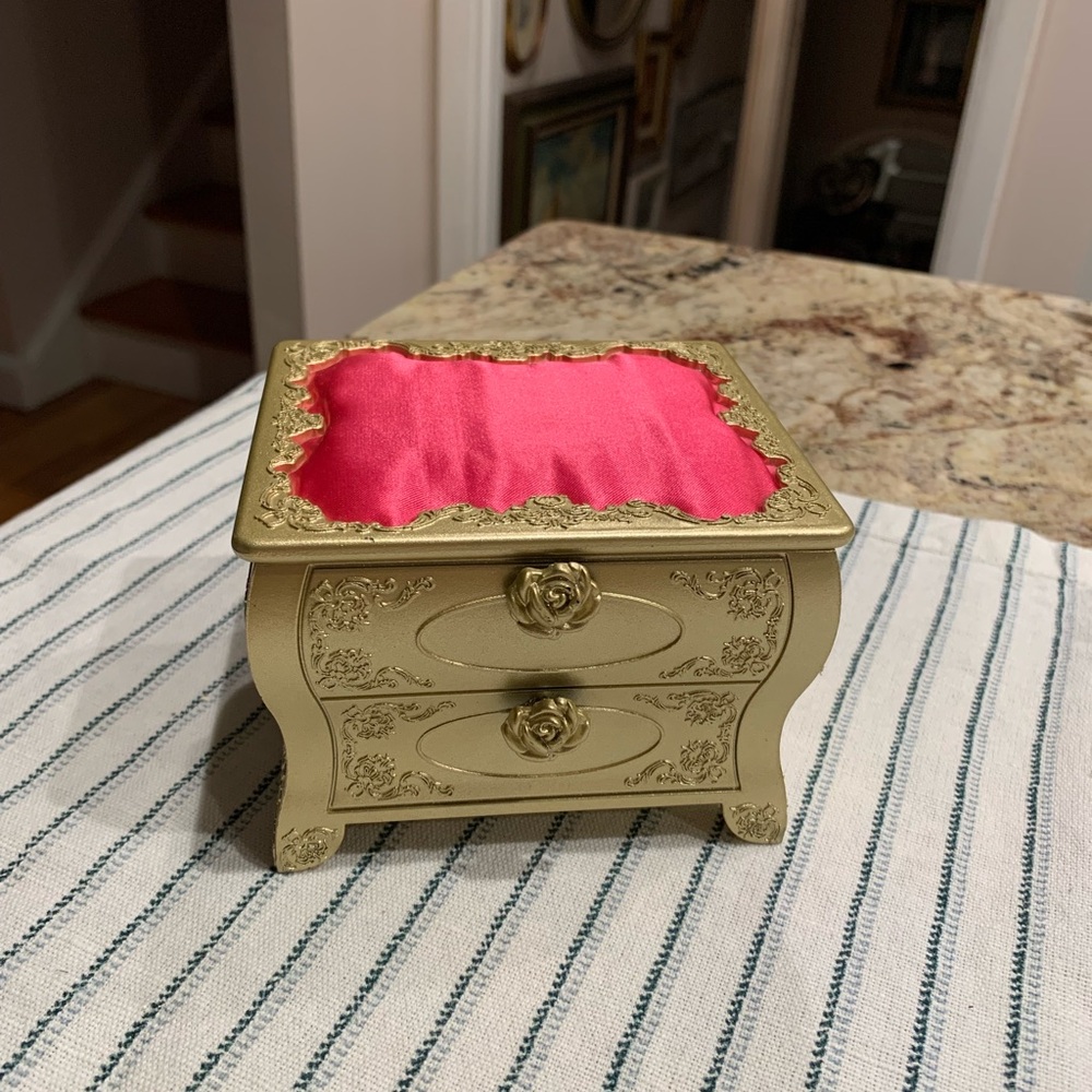 Betsey Johnson Gold Jewelry Box with Pink Lining